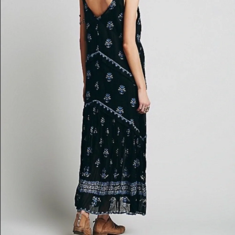 Free People Black Maxi Dress with White Print